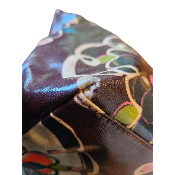 Fossil Key Per Brown Floral Coated Canvas Tote Shoulder Bag Purse Handbag - Picture 6 of 10